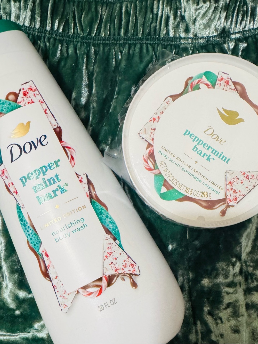 Dove Peppermint Bark Limited Edition Body Wash & Body Scrub Bundle